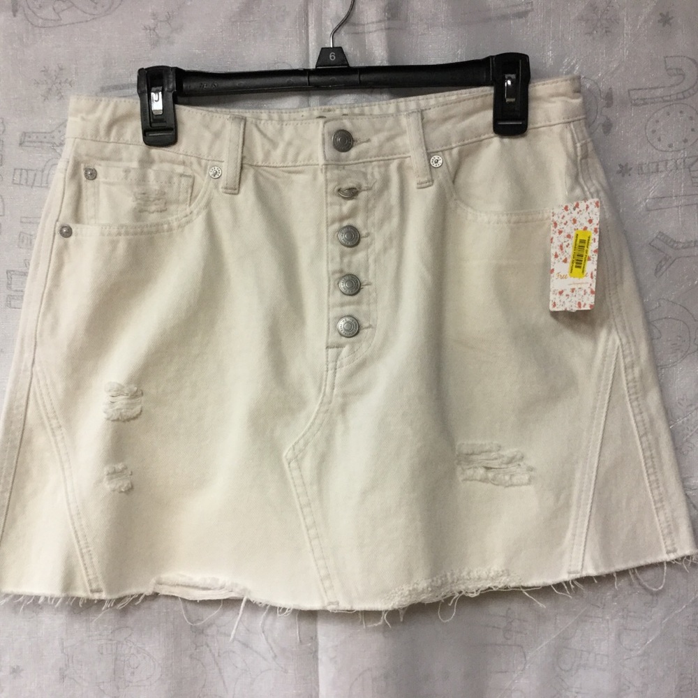 Free People Denim Skirt White 31 Mini Cotton - Picture 4 of 15
